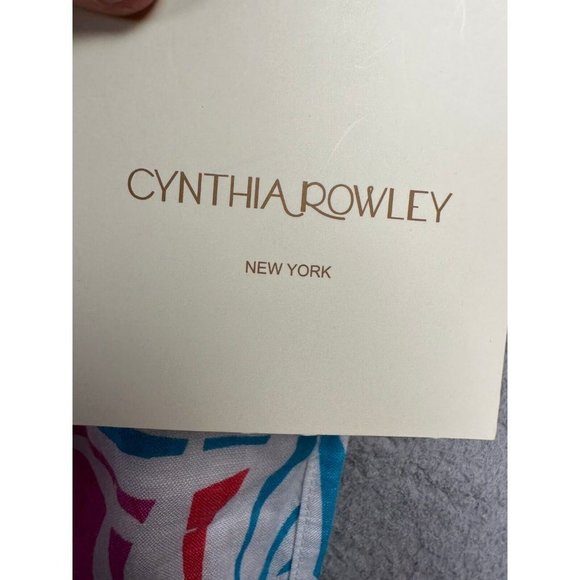 Cynthia Rowley Pants Womens Large Blue‎ Tropical 100% Linen Wide-Leg Hi-Rise NEW - Picture 5 of 10